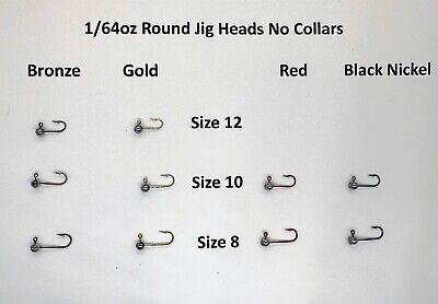 1/64 oz Jig Heads Round Ball No Collars Hook Options! MADE IN USA*!  25-Packs 