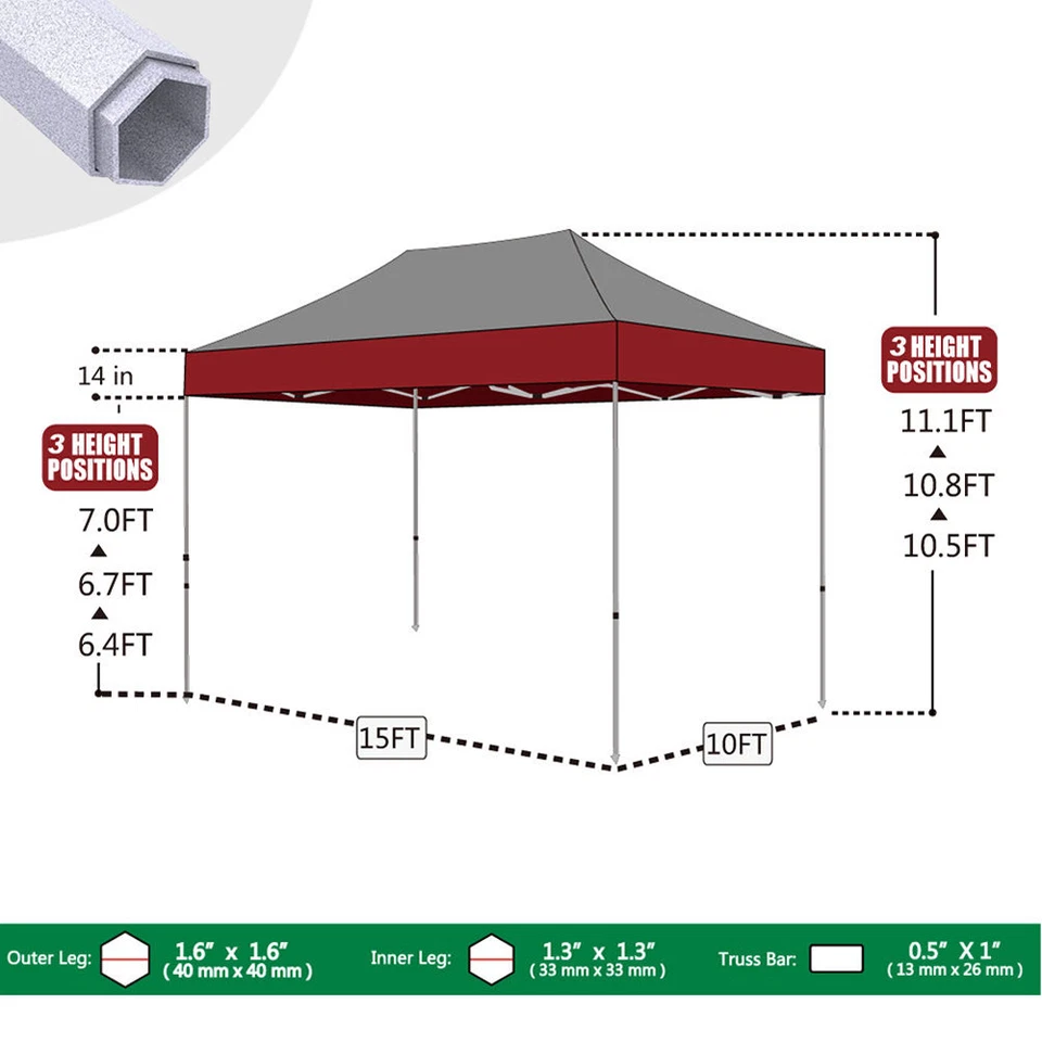 Tienda de campaña y bolsa con ruedas 10X15 Ez Pop Up Toldo Exterior Boda Fiesta Sombra Instantánea Foto 3 de 4
