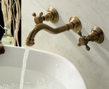 Wall-Mounted 3 Hole Antique Brass Kitchen Bathroom Sink Faucet Mixer Tap 2tf050