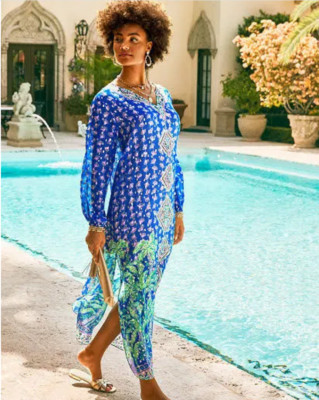 NWT LILLY PULITZER SIZE L/XL JUPITER SILK CAFTAN MAXI DRESS *FAN FAVORITE* $548