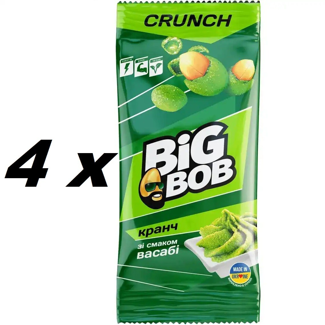 4 pieces of Big Bob peanuts in a crispy shell with the taste of wasabi 55g(220g)