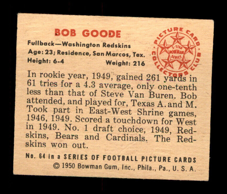 1950 Bowman #64 Bob Goode EX | eBay