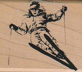 Ski Jump Lady 2 x 2 1/4'' Rubber Stamp, Winter Sports Stamp, Skiing