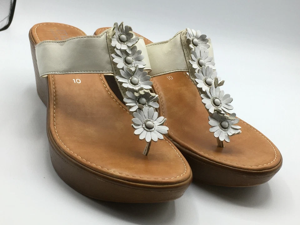 Zapatero Italiano 10 M Para Mujer Blanco 3" Tacones de Cuña Mula Chanclas Margarita Zapatos Foto 2 de 4