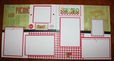 Picnic scrapbook pages Handmade 2 each 12 x 12 photo ready Food picnic family