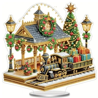 SYNTEGO 5D DIY Christmas Railway Station Acrylic Tabletop Diamond Art Kit 24cm x 23cm