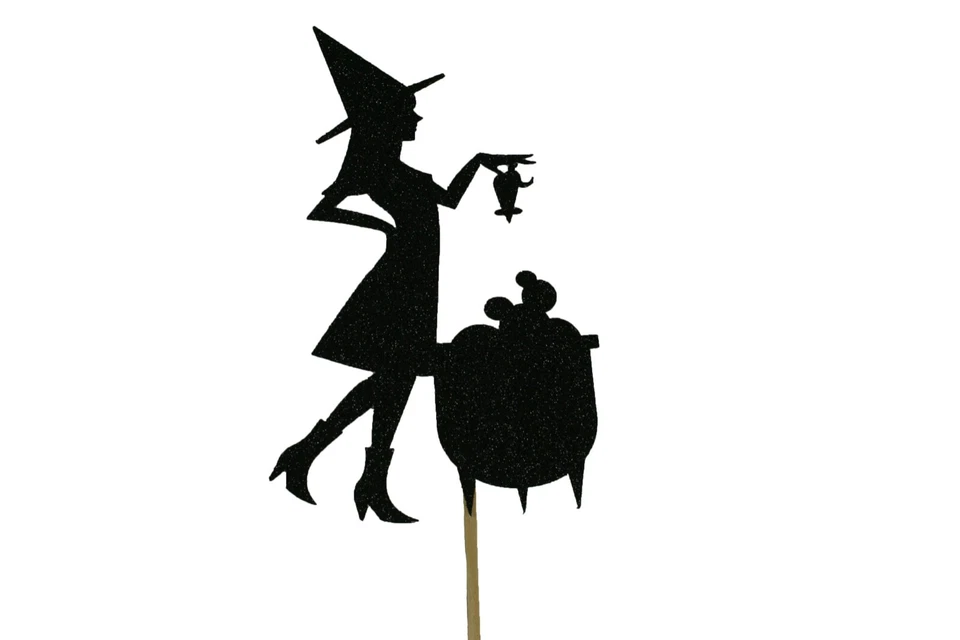 Brillo BRUJA Y CALDERO Halloween Pastel Topper 6.5" Elige Lado Único o Doble Foto 2 de 2