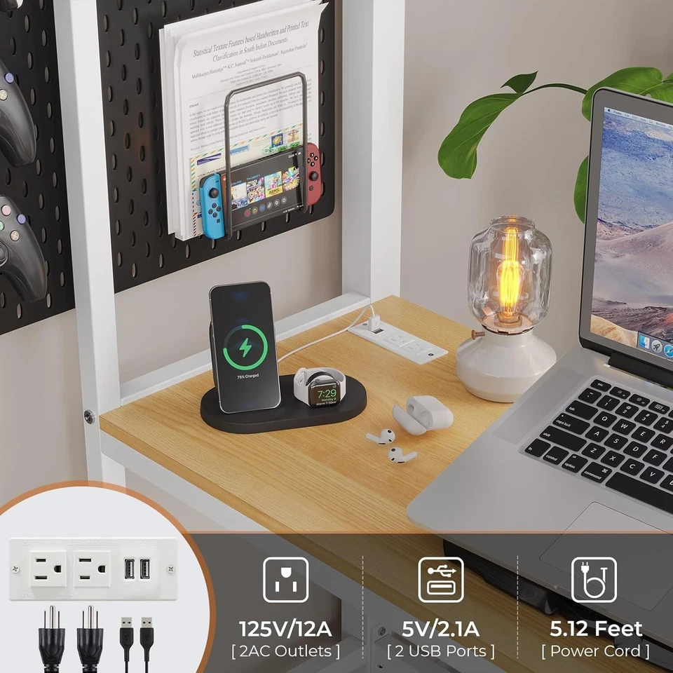 Twin Loft Bed with Desk Metal Loft Bed Frame with Charging Station Led Lights - Image 3 of 4