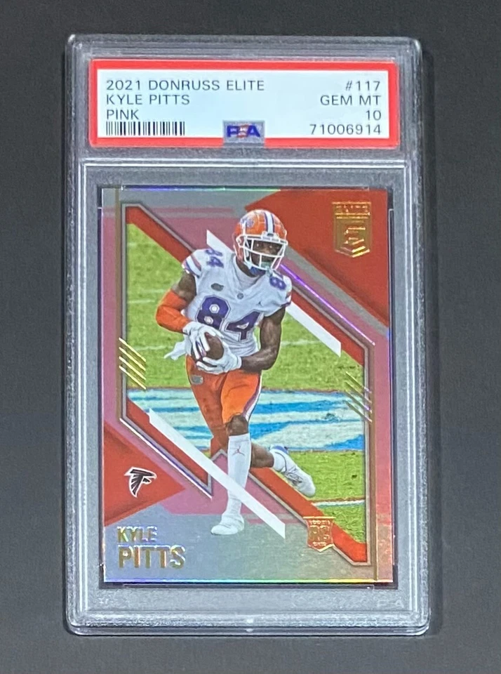 2021 DONRUSS ELITE KYLE PITTS ROOKIE CARD PINK PARALLEL SP #117 RC PSA 10 POP 1 - Image 2 of 4