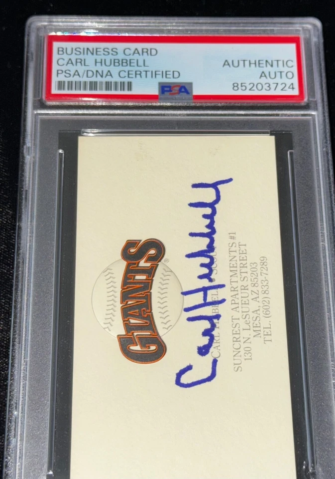 Carl Hubbell "Giants Legend & HOF" Signed Autographed Team Business Card PSA - Image 2 of 3