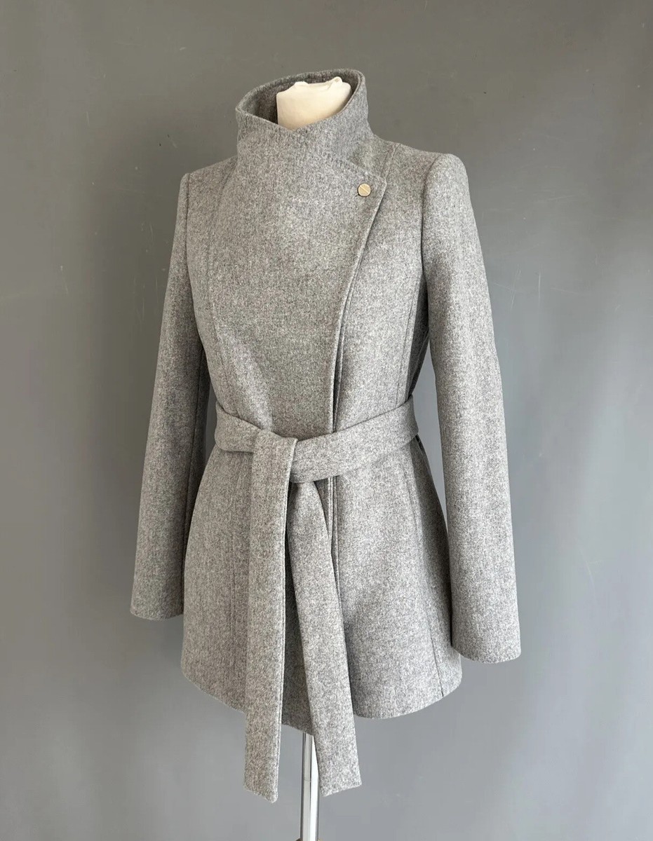 Ted Baker Coat Paria grey wool cashmere blend Short wrap SIZE UK