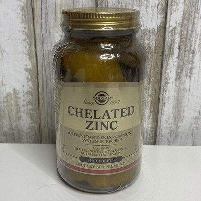 Solgar Chelated Zinc 22 mg Mineral Supplement Tablets - 250 Tablets Exp 10/24