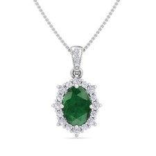 14 Karat White Gold Necklace with 1-1/4 Carat Oval Emerald and Diamond