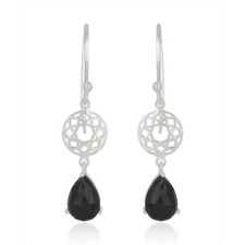 Black Onyx Gemstone Sterling Silver Filigree Design Dangle Earrings Jewelry