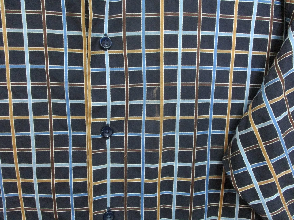 Inserch Icon Button Up Shirt Large Adult Dark Blue Check Flip Cuff Collar Mens - Image 4 of 4