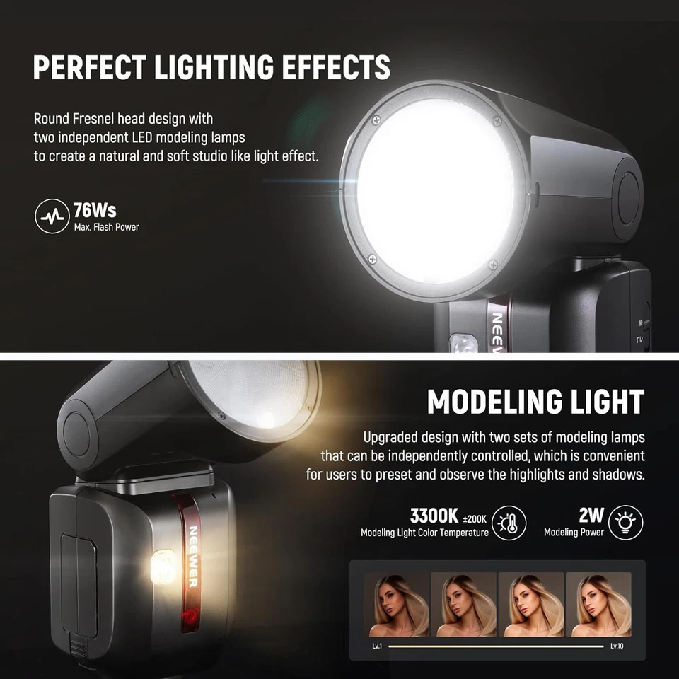 NEEWER Z2-F Z2F 2.4G TTL Round Head Flash Speedlite w Dome Diffuser for Fujifilm - Image 4 of 4