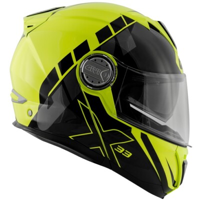 Helmet Flip Up Moto Casque Modular Helm GIVI X23 Eclipse Yellow Fluo Black