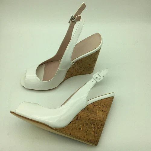 Sandali donna estivi zeppa punta aperta scarpe tacco alto cinturino fibbia slingback - Foto 9 di 16