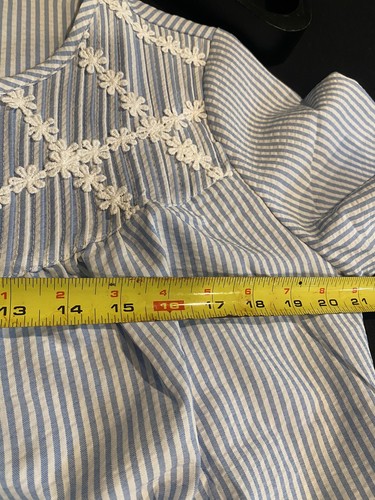 Nwt AVIIER Patio Dress Sz S Blue Seersucker Stripe Robe Pockets House Lounge - Picture 14 of 15