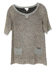 Meadow Rue Anthropologie Dress Women Small Gray Terry Knit Pockets Short Sleeve