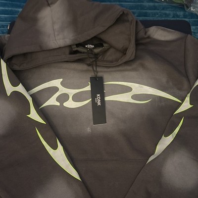 KDNK Black /slime green Graphic Print Pullover Hoodie Hooded Long Sleeve Size M