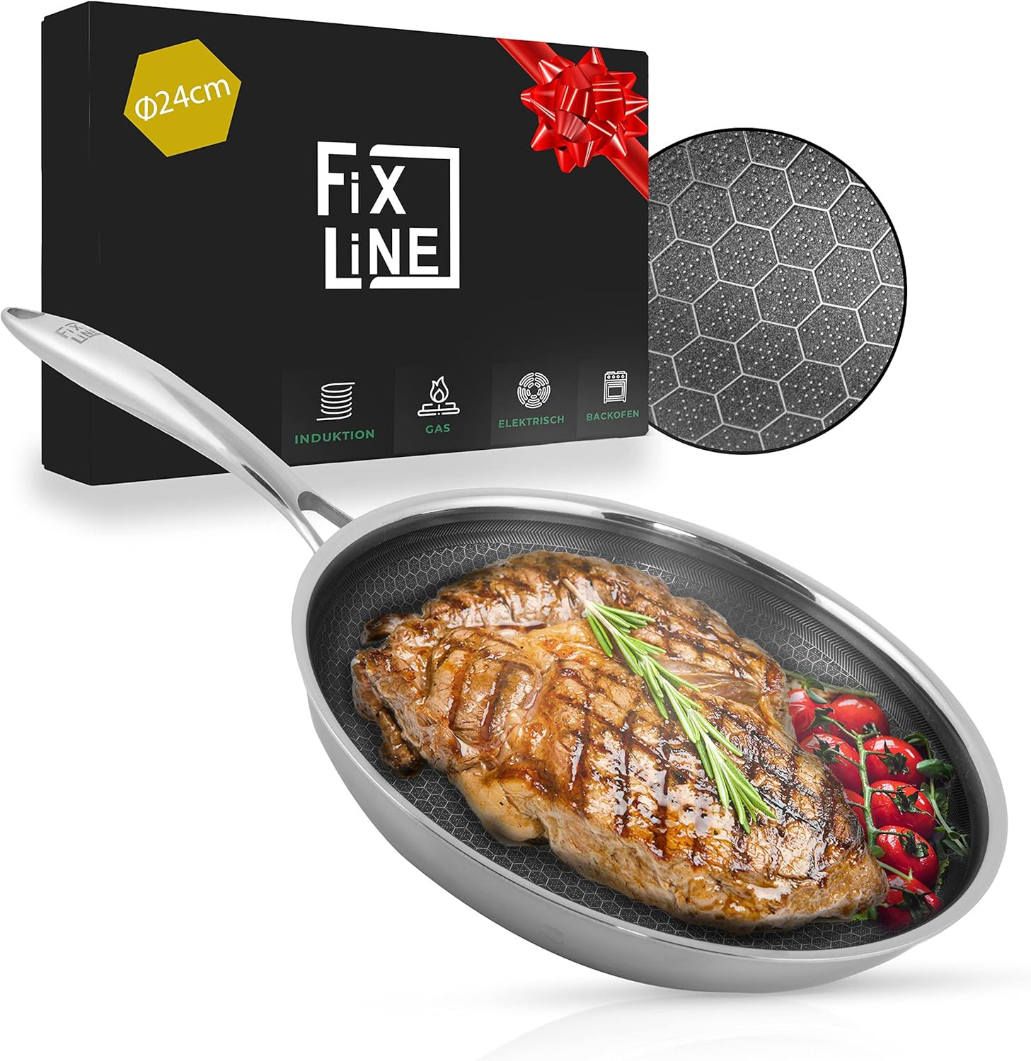 Padella Inox Nido D'Ape 24cm Design Premium per Induzione e Gas