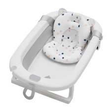 Foldable Baby Bath Tub with Bathtub Cushion 60L Collapsible Bath Baby Tub Grey
