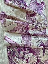 Vintage Japanese kimono silk fabric / 14", 7" wide/ wisteria, white base DA22