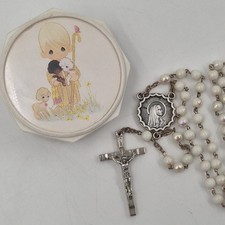 VTG Precious Child Baby Rosary Iridescent 1st Communion Baptism Gift Box Italy