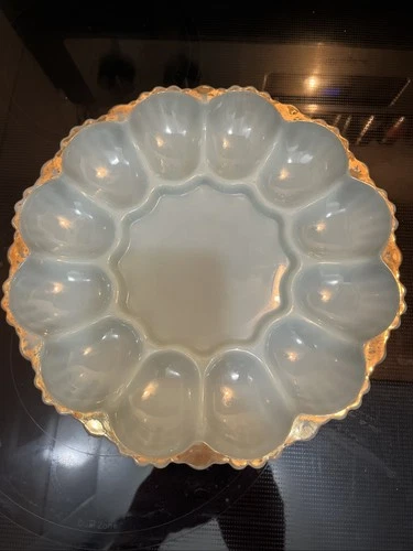 Vintage Anchor Hocking Fire King Delphite Blue Deviled Egg Serving Dish Plate
