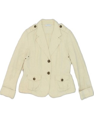 Marella Damen 2-Knopf Blazer Jacke UK 10 Small Off White Baumwolle AA77