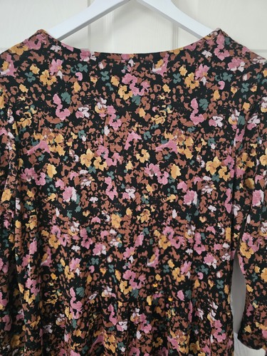 Fat Face Floral Dress Size 14 Brown & Pink 3/4 Sleeves Pockets Button Fastening - Picture 9 of 11