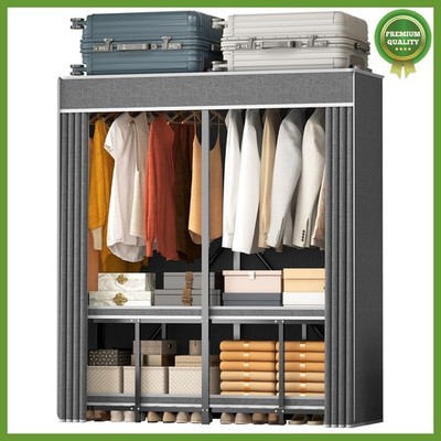 Portable Closet Organizer Heavy Duty Wardrobe Clothes Rack With Cover Assembled