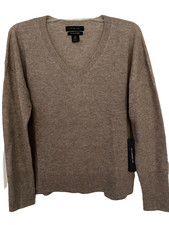NEW w TAGS TAHARI SIZE MEDIUM BEIGE BROWN CASHMERE PULLOVER SWEATER