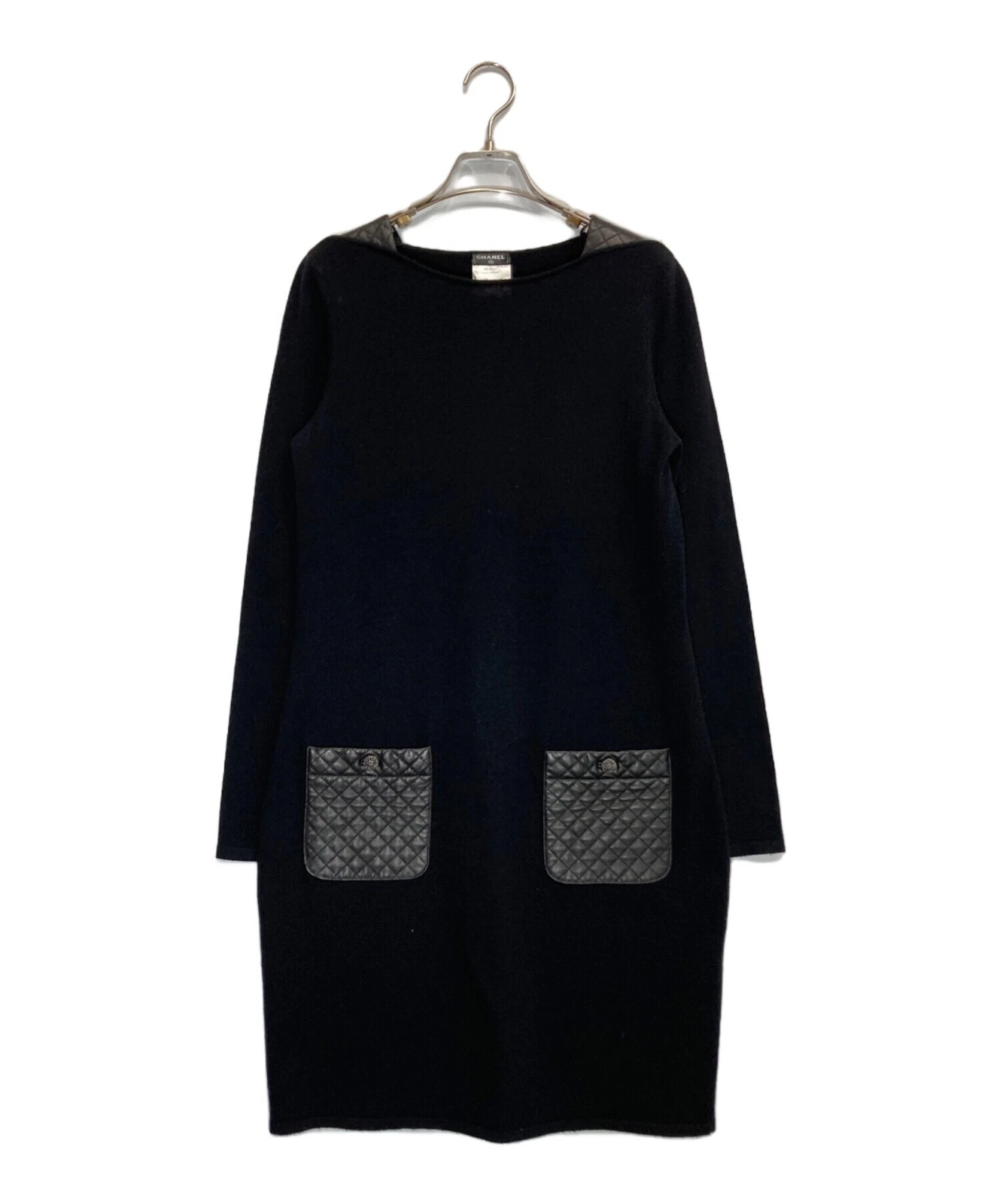 Chanel — CHANEL Cashmere Blend Dress Matelasse Pocket Black Italy Long Sleeve  SR1997