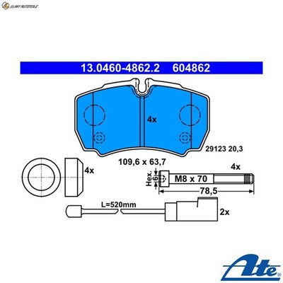 BREMSBELAGSATZ SCHEIBENBREMSE 13.0460-4862.2 FÜR FORD TRANSIT/Van/Bus 2.4L 4cyl