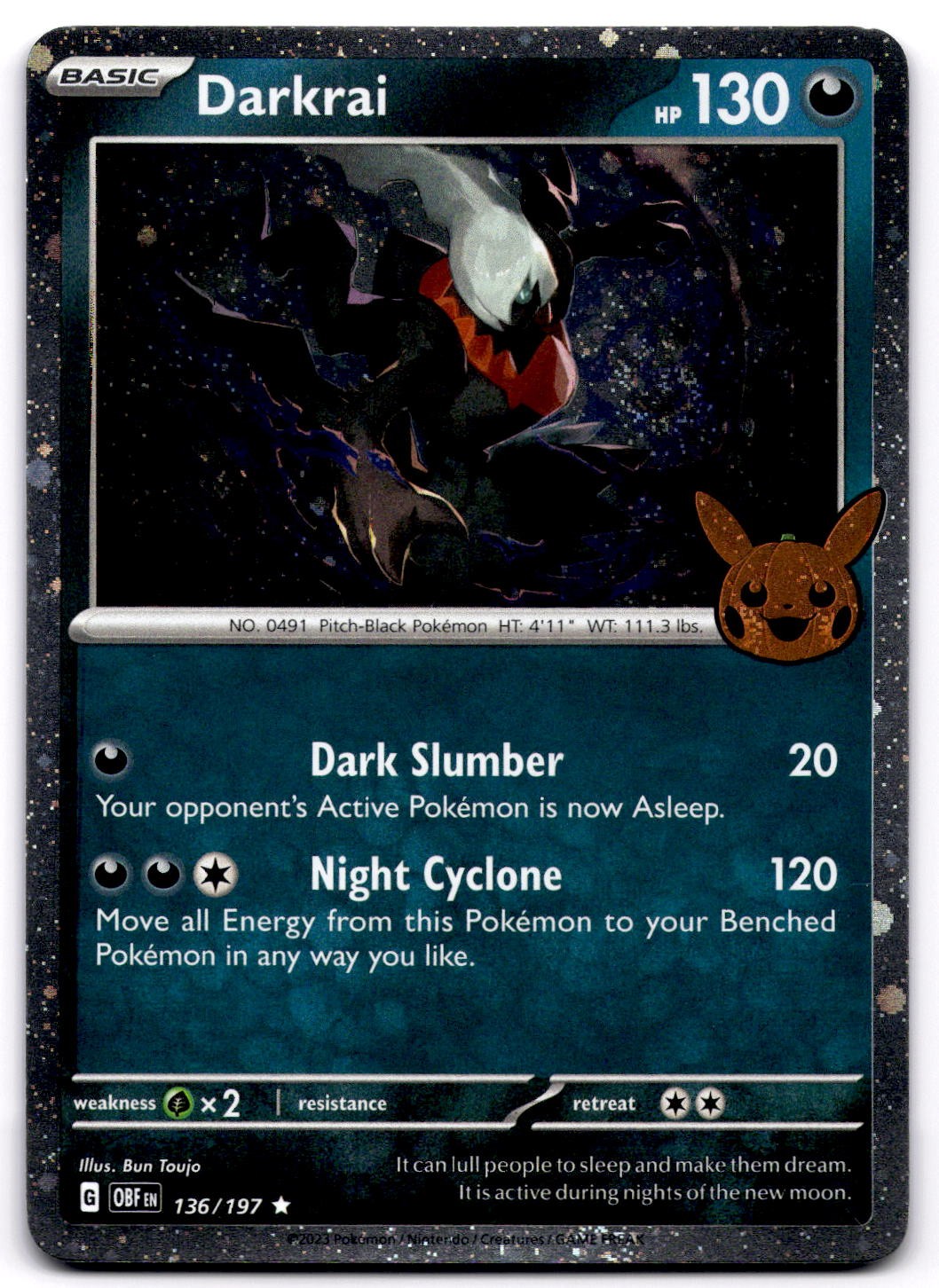 Darkrai 136/197 Trick or Trade 2024 Cosmos Holo Rare Pokemon Card - NM