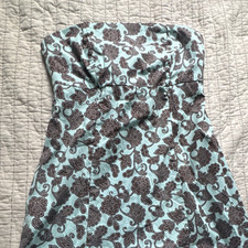 GAP A-Line Strapless Floral Dress Blue/Brown Size 0 Cotton Zip Knee-Length