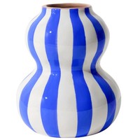 Kermikvase Blumenvase Dekovase Vase 15Cm Tischvase Blau Weiß Streifen Keramik