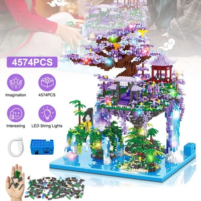 Tree House Micro Building Blocks Set Flowers Bricks Architecture Kit With Light