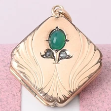 Antique Art Nouveau Jugendstil Gold Plated Paste Pearl Repousse Pendant Locket