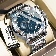 POEDAGAR Men's Luxury Japanese Quartz Watch Waterproof Stainless Luminous NEW