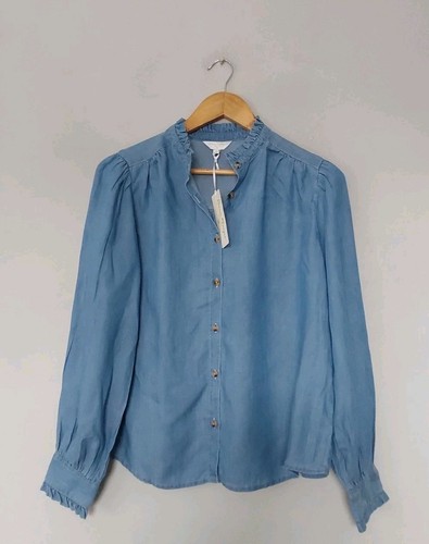 Dannii Minogue Rüschen Denim Langarm Hemd blau Größe 12 normal neu mit Etikett QVC.