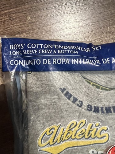 Vintage Fruit of the Loom Boys Underwear Set Long Johns Sz 6 S Football Design - Picture 3 of 12