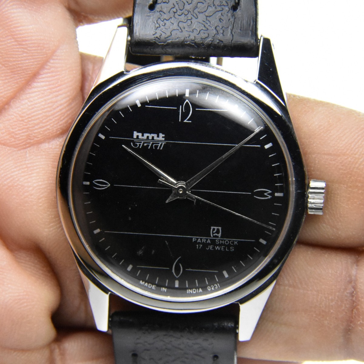 Rare HMT Janata Black Face Case 36 mm Hand Winding Watch 17 Jewels