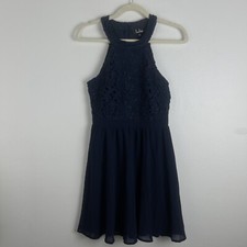 Lulus Dress Womens Small Midnight Crochet Lace High Neck Skater Cocktail Party