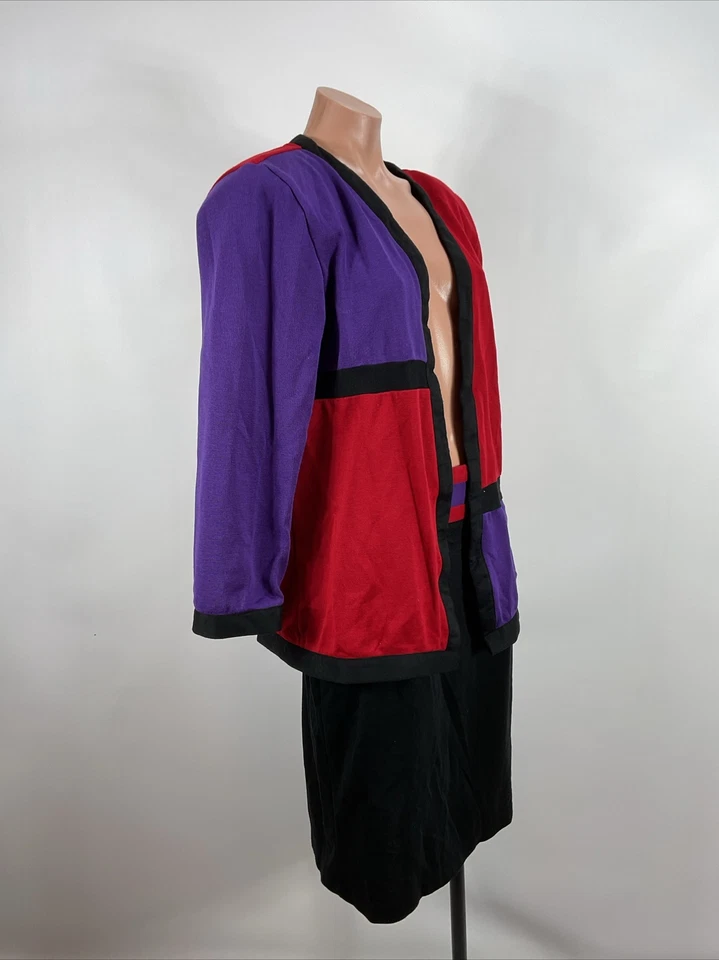 Conjunto de traje falda vintage años 80 90 Marnie West para mujer M/L bloques de colores mezcla acrílica Foto 4 de 4