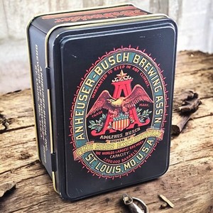 Vintage Budweiser Anheuser-Busch Brewing Two Deck Playing Cards Embossed Tin Box