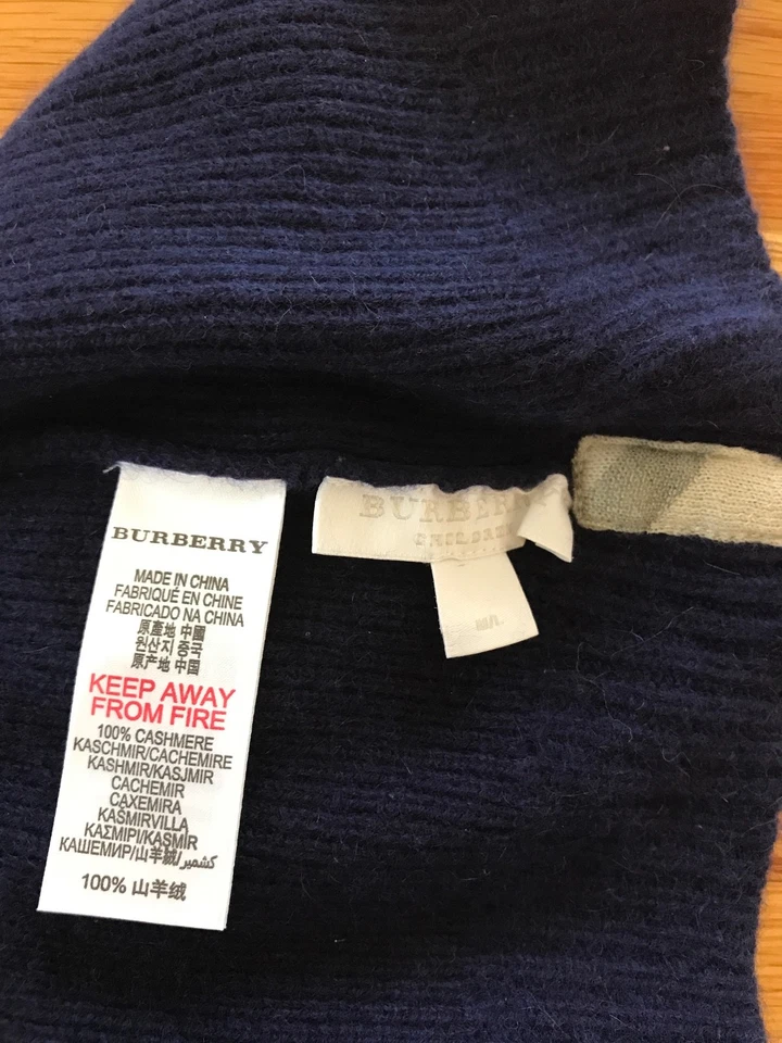 Gorro BURBERRY Niños Niños Niñas Azul Marino Cachemira Cuadros Nova Talla M/L Foto 3 de 3