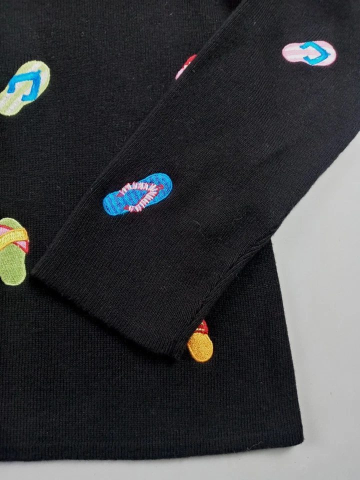 Mercer & Madison Sweater Women Size Medium Embroidered Sandal Black 100% Cotton - Image 4 of 4